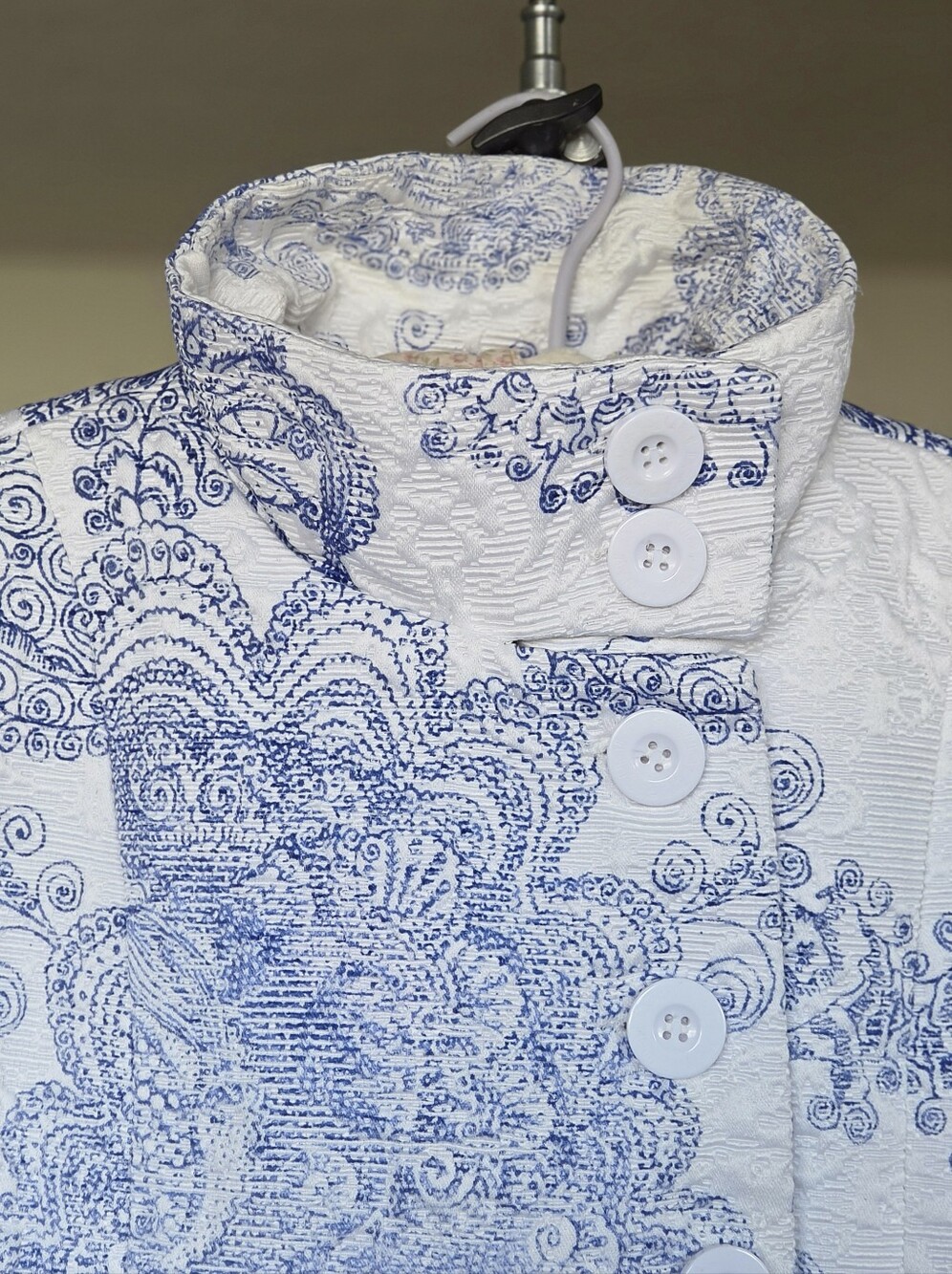 Desigual White & Blue Ombre Tapestry Long Coat - Picture 2 of 11